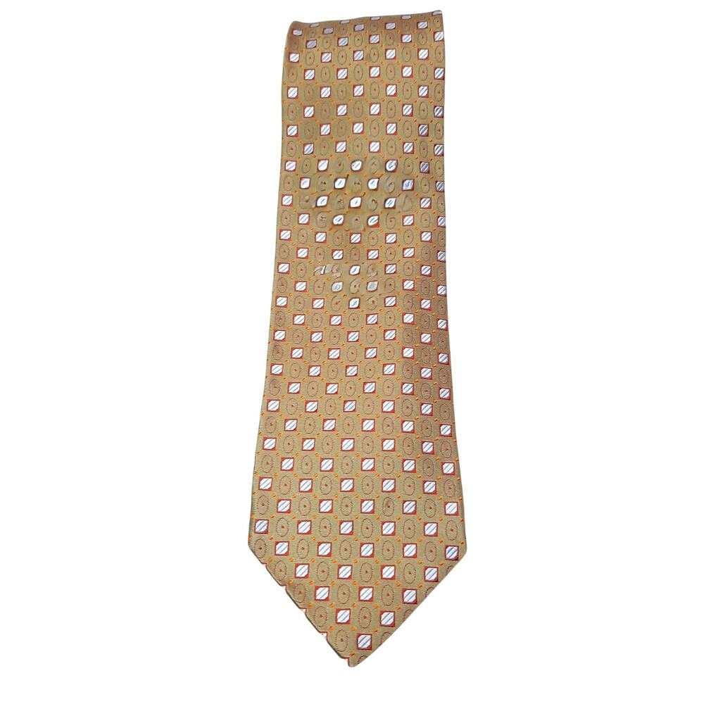 Ermenegildo Zegna Gold Silk Tie Luxe Menswear Geometric Pattern Italy Classic